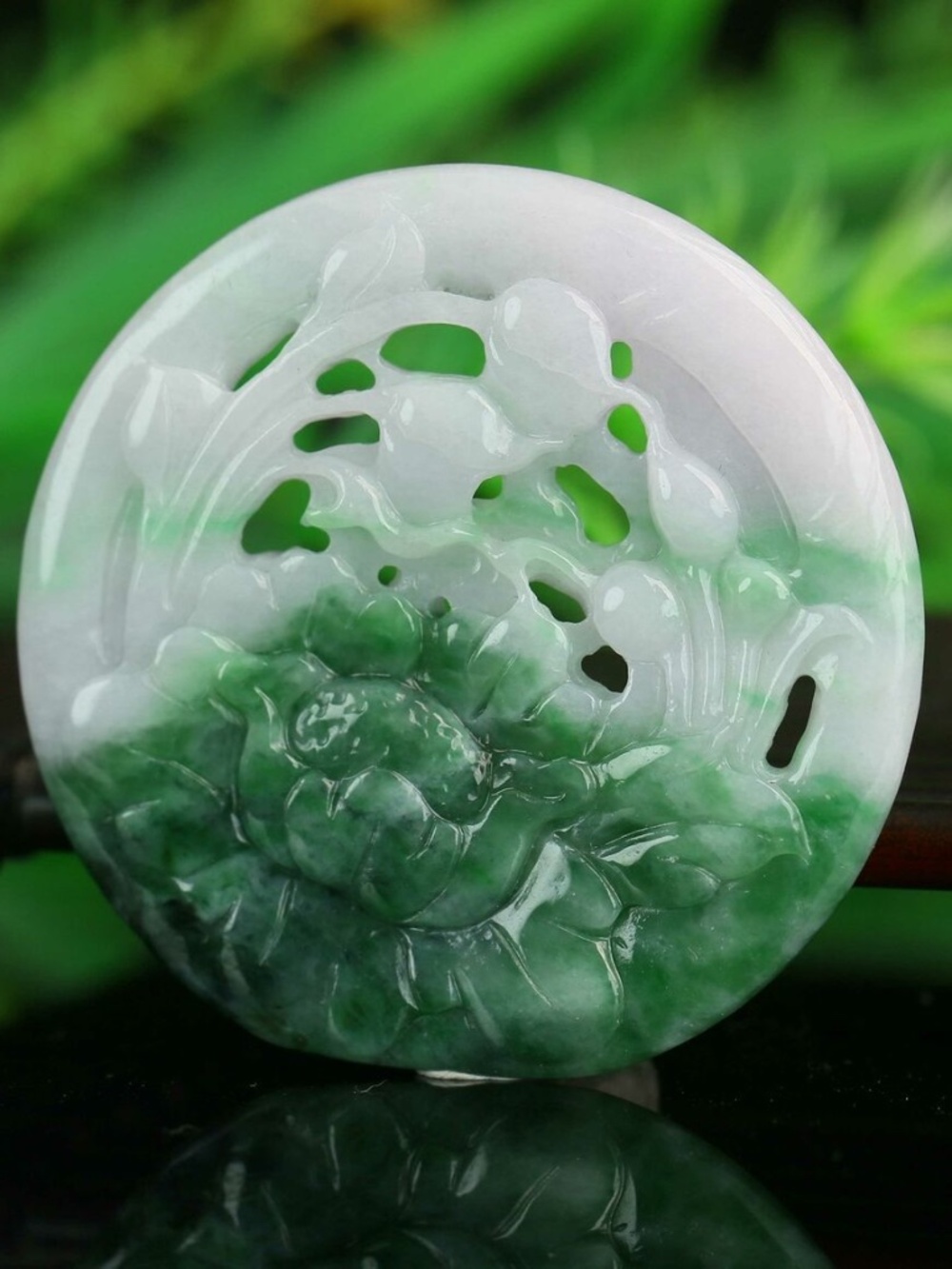 Cert'd Untreated Natural Green Grade A Jadeite Jade Pendant flower
